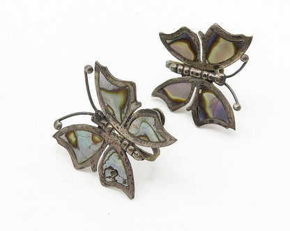 ECM MEXICO 925 Silver  Vintage Abalone Butterfly Non Pierce Earrings  EG5859
