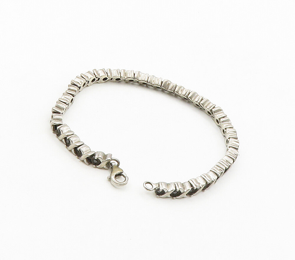 925 Sterling Silver  Vintage Genuine Black Diamonds XO Chain Bracelet  BT6464