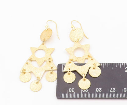 925 Sterling Silver Vintage Earrings Gold Plated Dangling Chandelier Cut EG13324