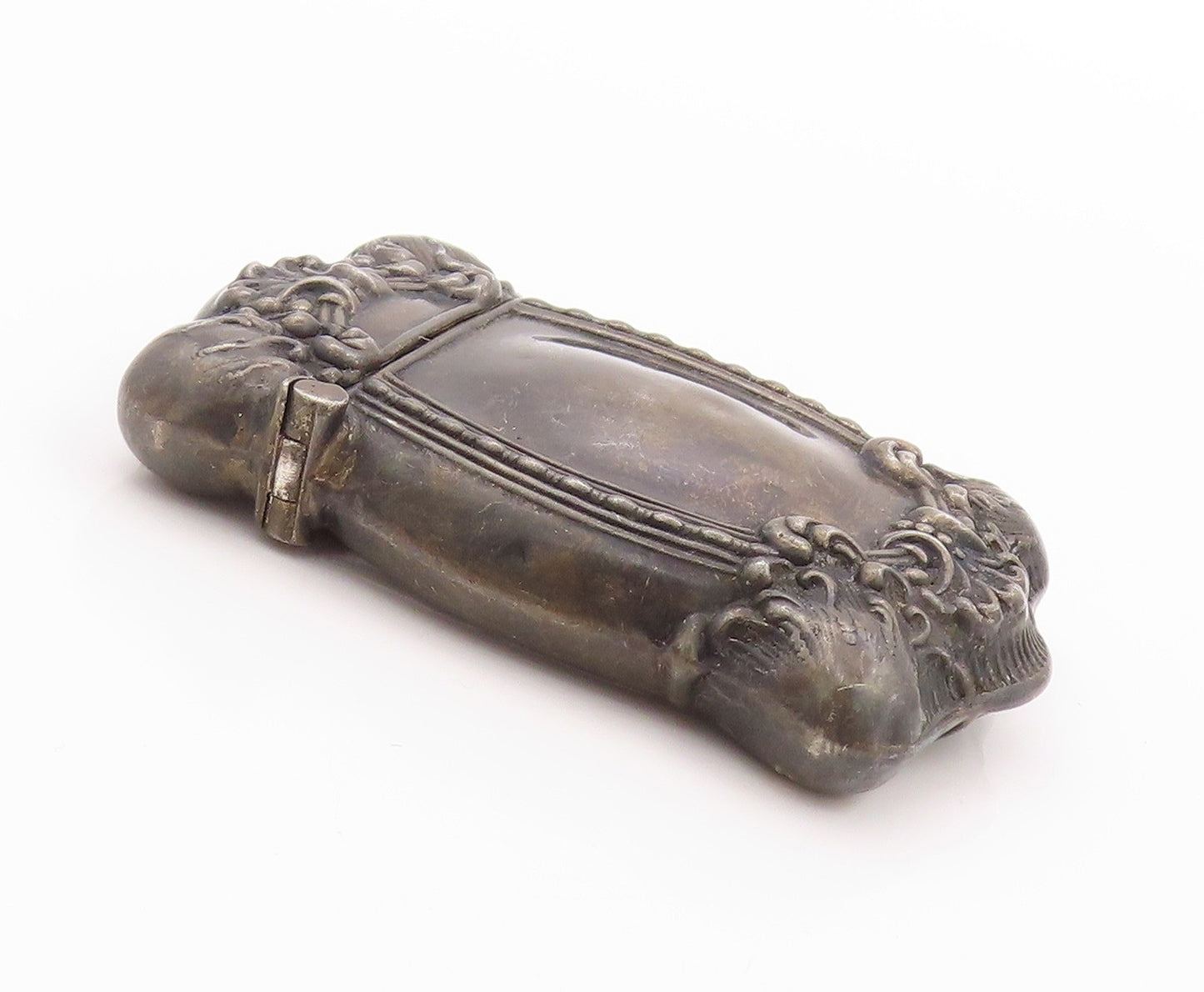925 Sterling Silver Vintage Vesta Case Dark Tone Floral Carved OPENS  TR3929