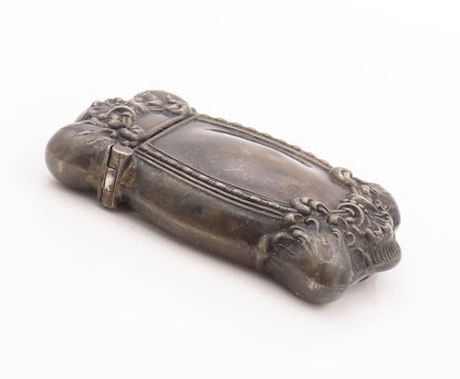 925 Sterling Silver Vintage Vesta Case Dark Tone Floral Carved OPENS  TR3929