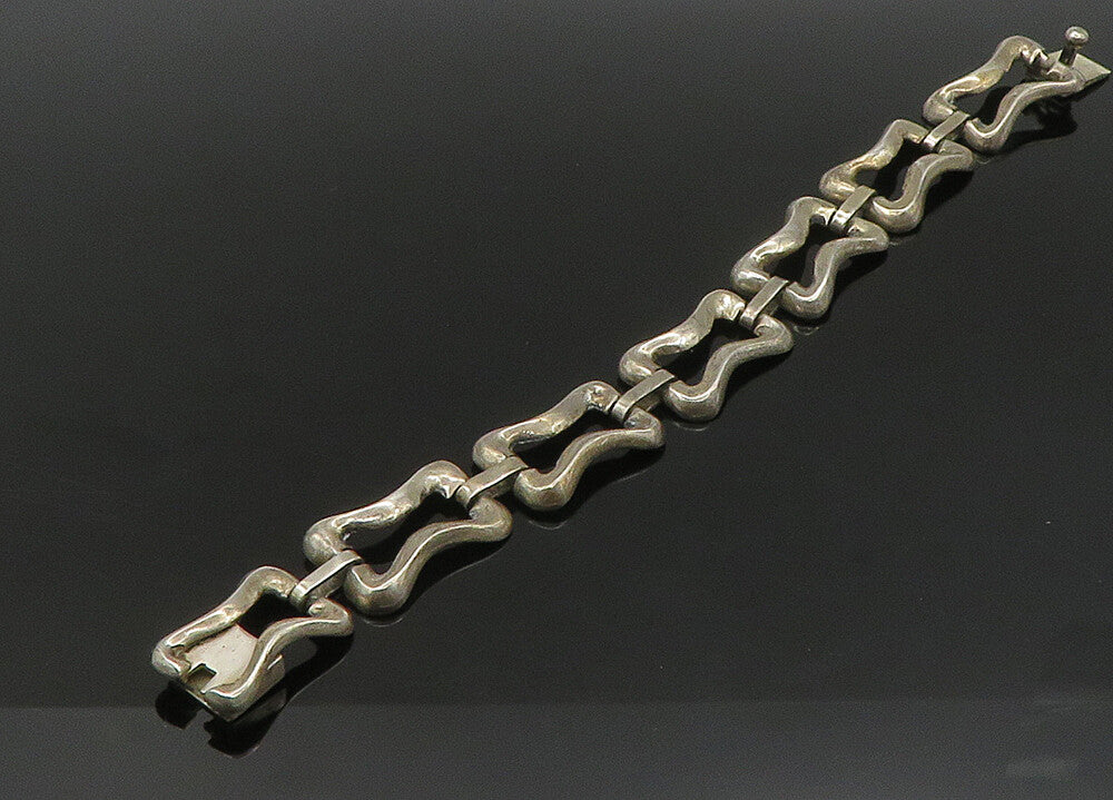 MEXICO 925 Sterling Silver  Vintage Shiny Hinge Link Chain Bracelet  BT8949