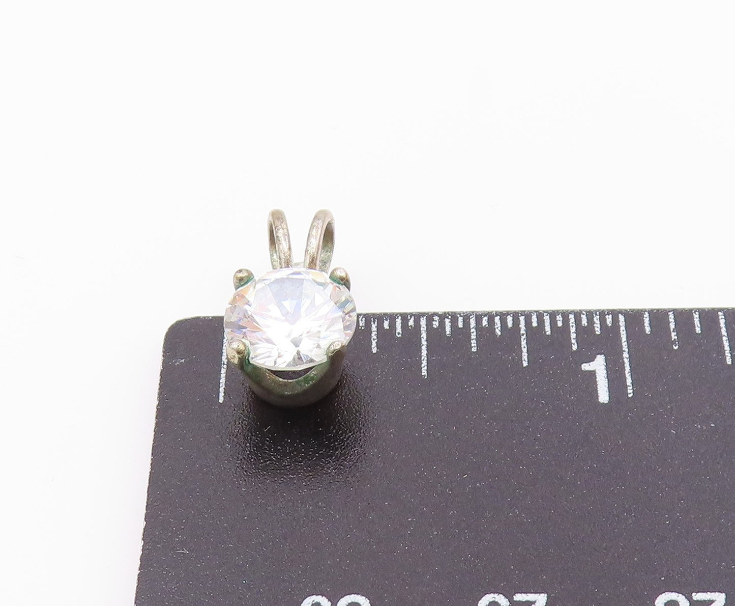 925 Sterling Silver  Vintage Shiny Prong Set Cubic Zirconia Pendant  PT17459