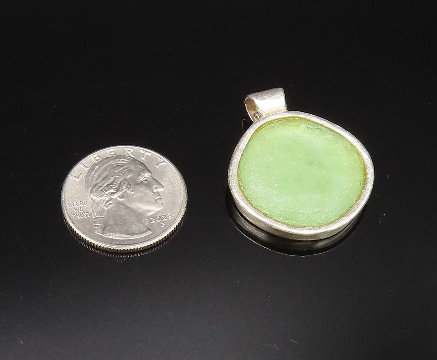 REVITAL ISRAEL 925 Silver  Vintage Green Roman Glass Drop Pendant  PT21827