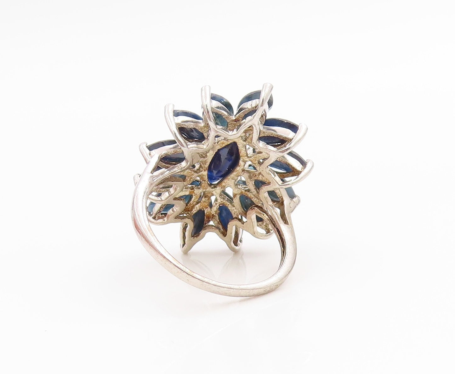 925 Sterling Silver Vintage Ring Elegant Sapphire Floral Cluster  Sz 6  RG36130
