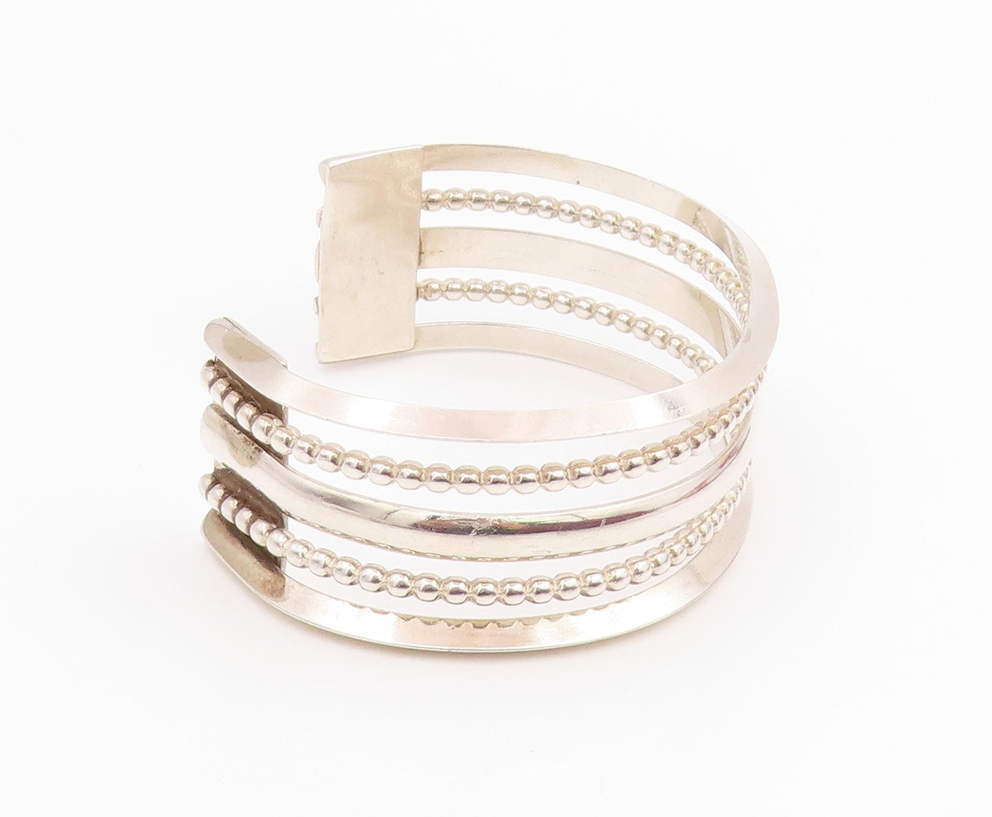 925 Sterling Silver Vintage Bracelet Modernist Multi Row Beaded Cuff  BT11943