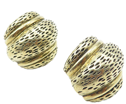 925 Sterling Silver  Vintage Shiny Etched Detail Non Pierce Earrings  EG3942