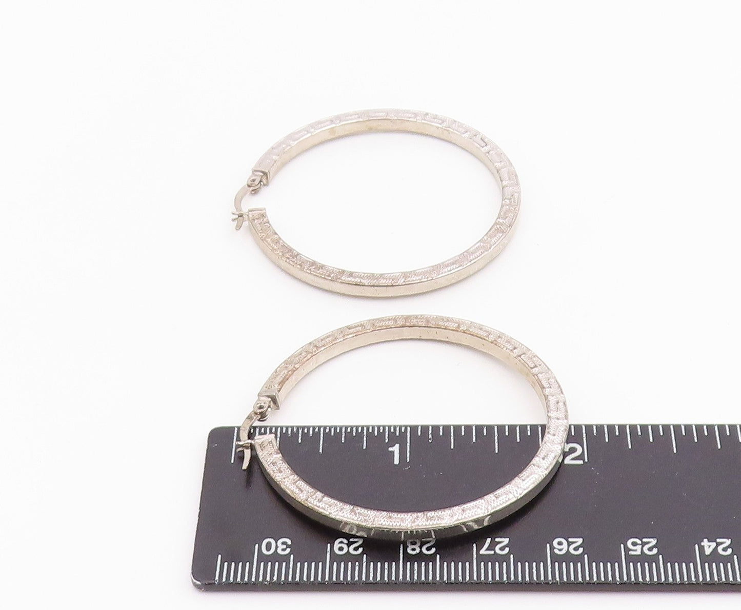 925 Sterling Silver Vintage Earrings Engraved Greek Key Pattern Hoops  EG14252