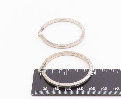 925 Sterling Silver Vintage Earrings Engraved Greek Key Pattern Hoops  EG14252