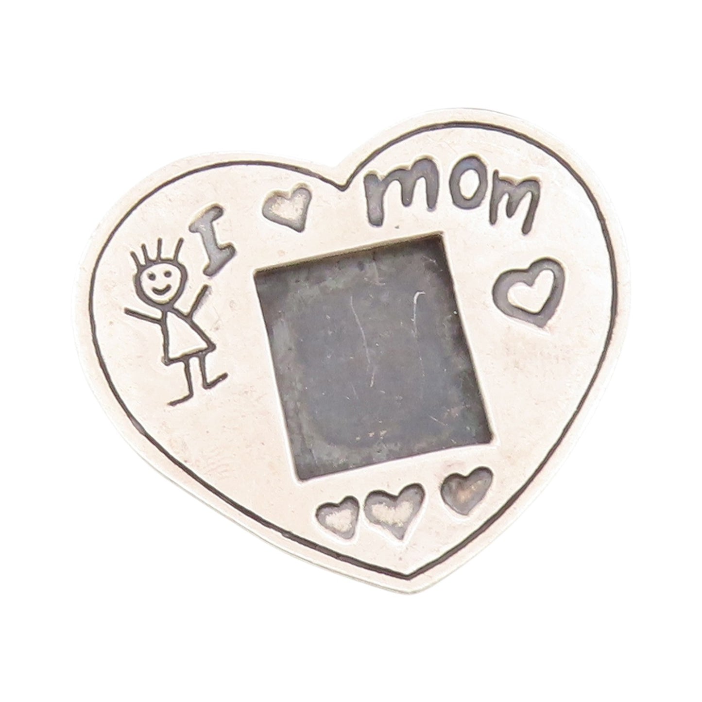 925 Sterling Silver Vintage Brooch I Love Mom Etched Heart  BP11742