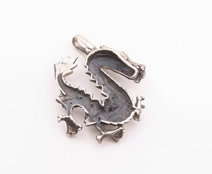 925 Silver  Vintage Cubic Zirconia Eyes Heavy Large Dragon Pendant  PT19110