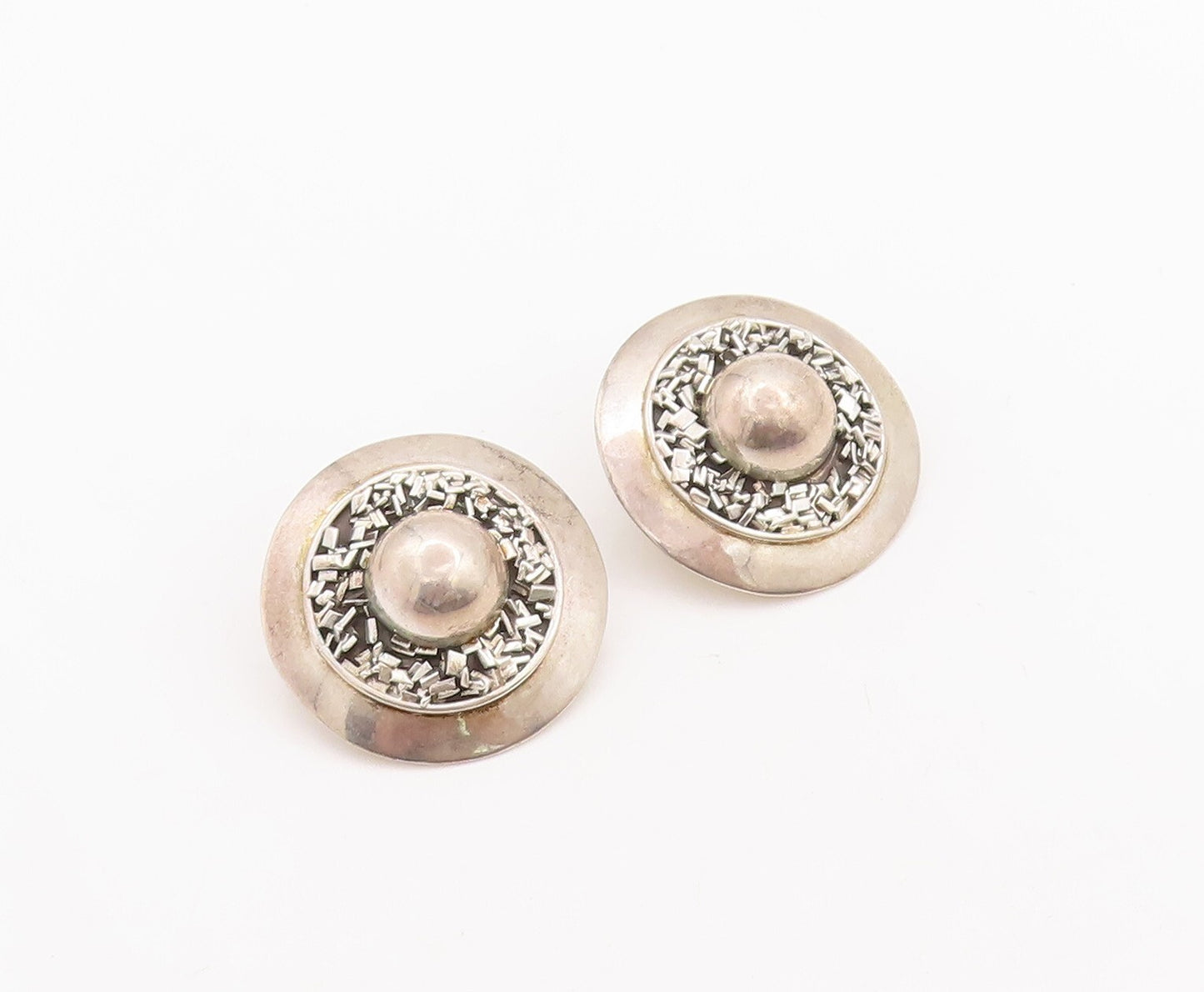 925 Sterling Silver Vintage Earrings MEXICO Modernist Brutalist Design  EG13127