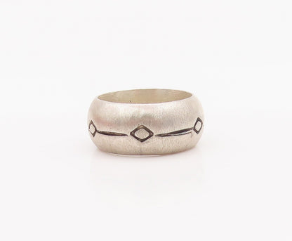 925 Sterling Silver Vintage Ring VERSANI Solid Etched Square & Line Sz 6 RG28143