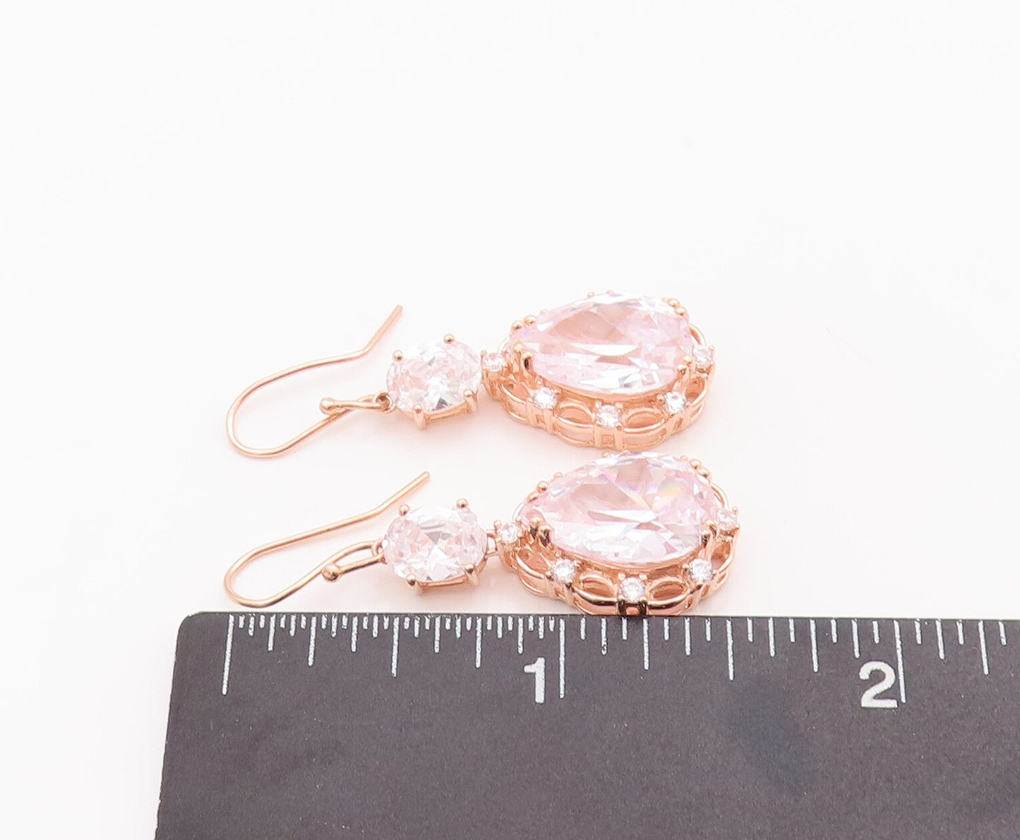 925 Sterling Silver Vintage Earrings Rose Gold Plated Oval & Dope Cut CZ EG12966