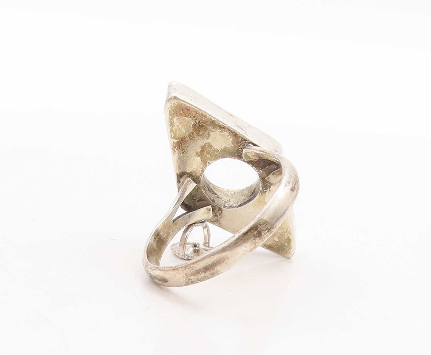925 Sterling Silver Vintage Ring Diamond Shape Circle Cutout  Sz 8.5  RG31691