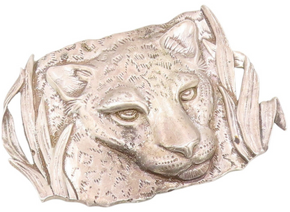 925 Sterling Silver Vintage Brooch Pin MEXICO Etched Leopard In Grass  BP12401