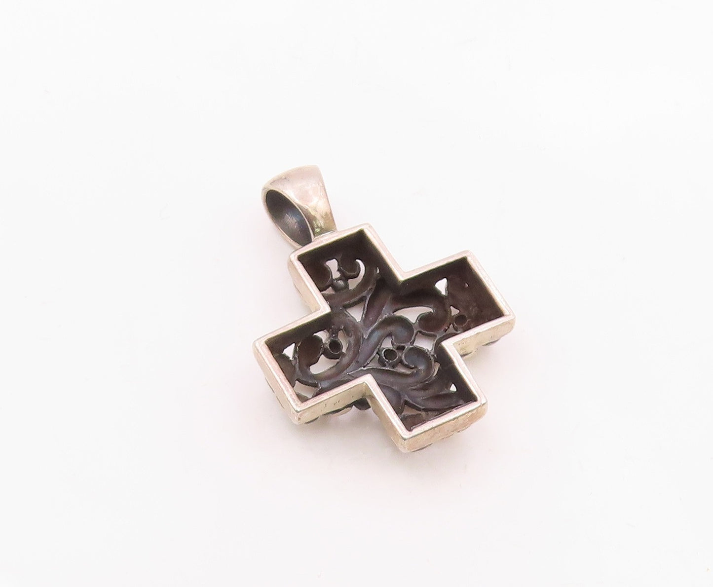 925 Sterling Silver  Vintage Openwork Scroll Religious Cross Pendant  PT21797