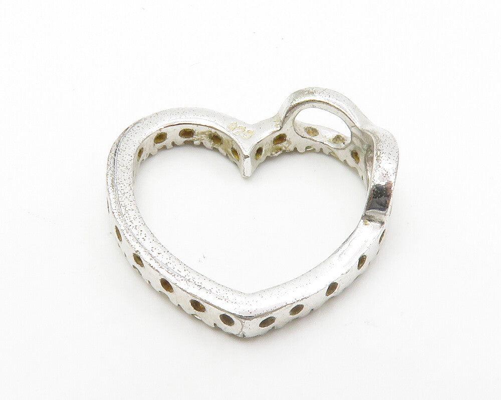 925 Sterling Silver  Vintage Shiny Topaz Open Love Heart Pendant  PT10961
