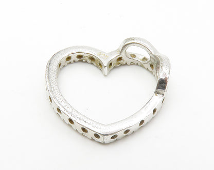 925 Sterling Silver  Vintage Shiny Topaz Open Love Heart Pendant  PT10961