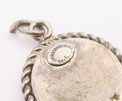 925 Sterling Silver  Vintage Shiny Round Twist Border Drop Pendant  PT18399
