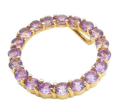925 Sterling Silver  Amethyst Shiny Gold Plated Open Circle Pendant  PT12966