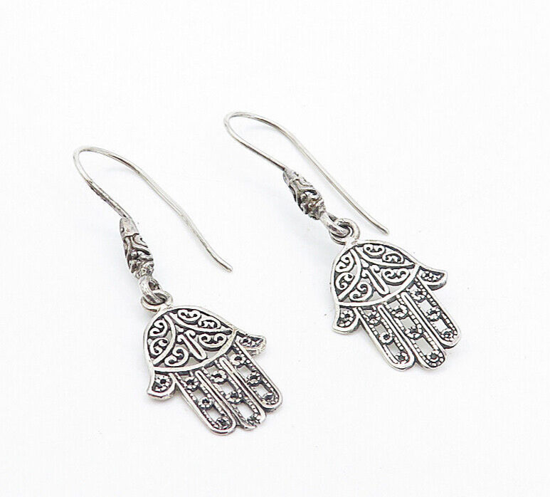 925 Sterling Silver Shiny Petite Open Swirl Hamsa Dangle Earrings EG3246