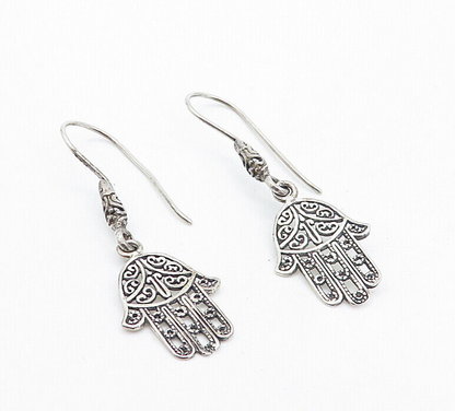 925 Sterling Silver Shiny Petite Open Swirl Hamsa Dangle Earrings EG3246
