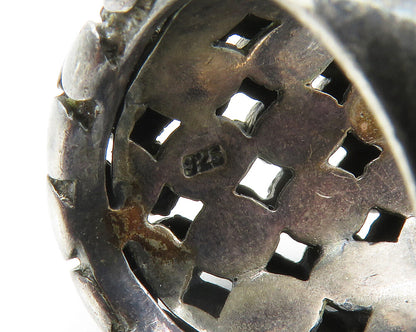 925 Sterling Silver  Vintage Circle Pattern Dark Tone Band Ring Sz 7  RG13820