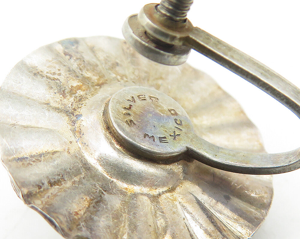 MEXICO 925 Sterling Silver  Vintage Sculpted Flower Non Pierce Earrings EG6027