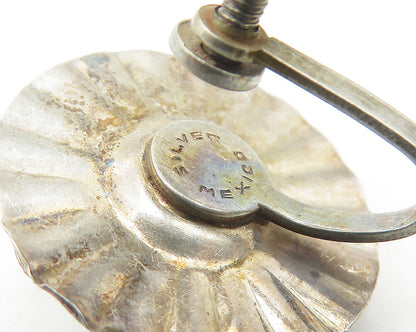 MEXICO 925 Sterling Silver  Vintage Sculpted Flower Non Pierce Earrings EG6027
