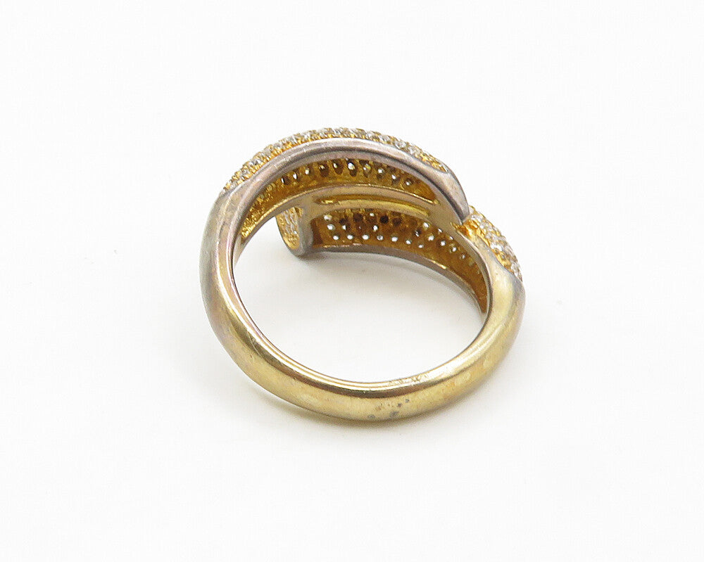 925 Silver  Vintage Cubic Zirconia Encrusted Bypass Band Ring Sz 7  RG18223