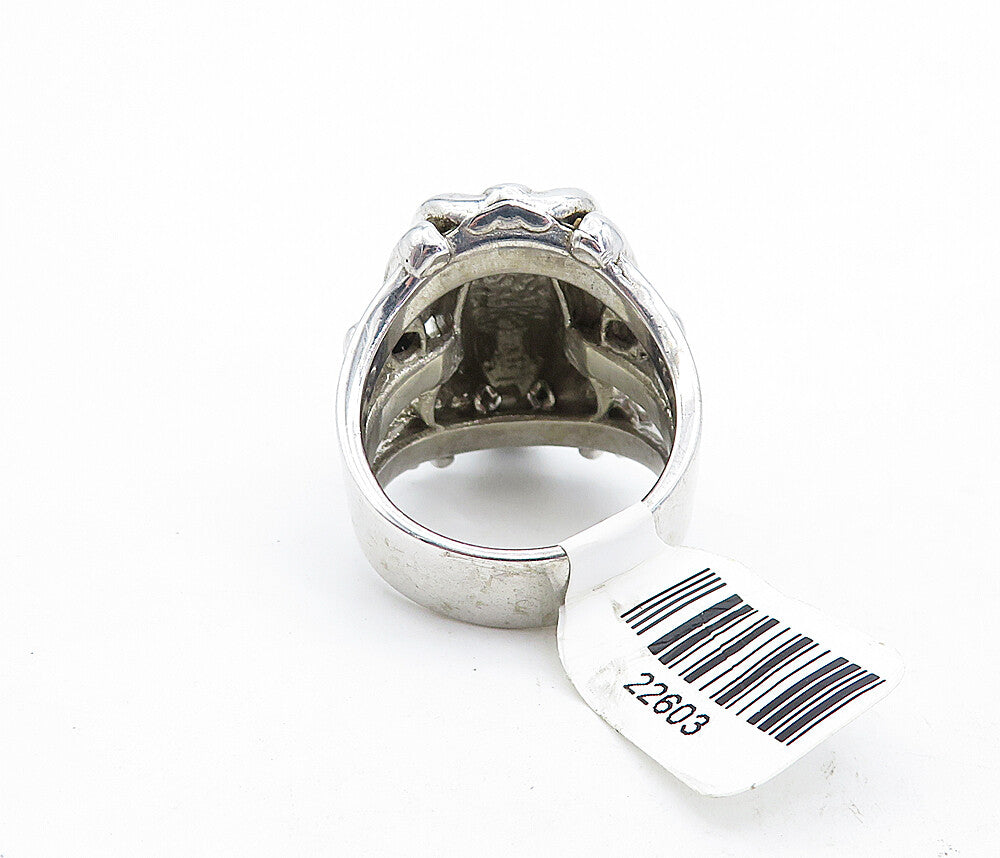 925 Sterling Silver  Vintage Shiny Sculpted Frog Cocktail Ring Sz 8  RG5563