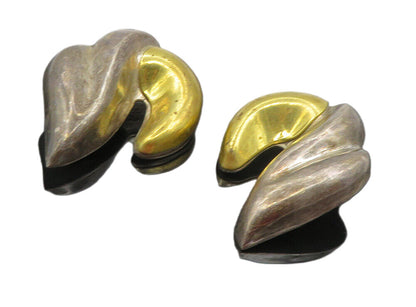 MEXICO 925 Silver  Vintage 2 Tone Modernist Non Pierce Drop Earrings  EG4787