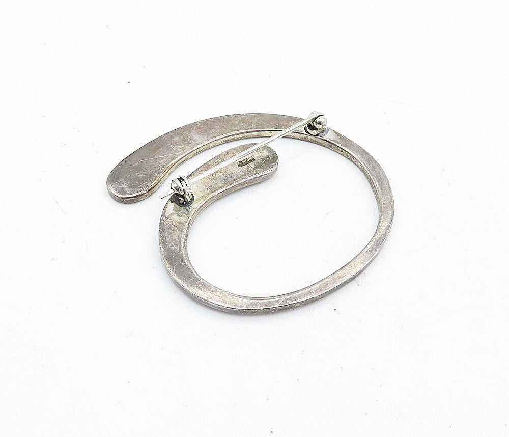 925 Sterling Silver  Vintage Smooth Dark Tone Round Swirl Brooch Pin  BP1990
