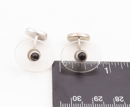 925 Sterling Silver Vintage Cuff Links ENGLAND Transparent Oval & Onyx  TR3856