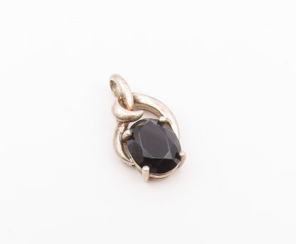 925 Silver  Vintage Hooked Twisted Bail Oval Black Spinel Pendant  PT21379