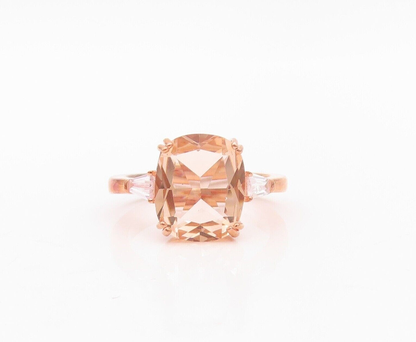 925 Sterling Silver Vintage Ring Rose Gold Plated Morganite & CZ  Sz 7.5 RG30174