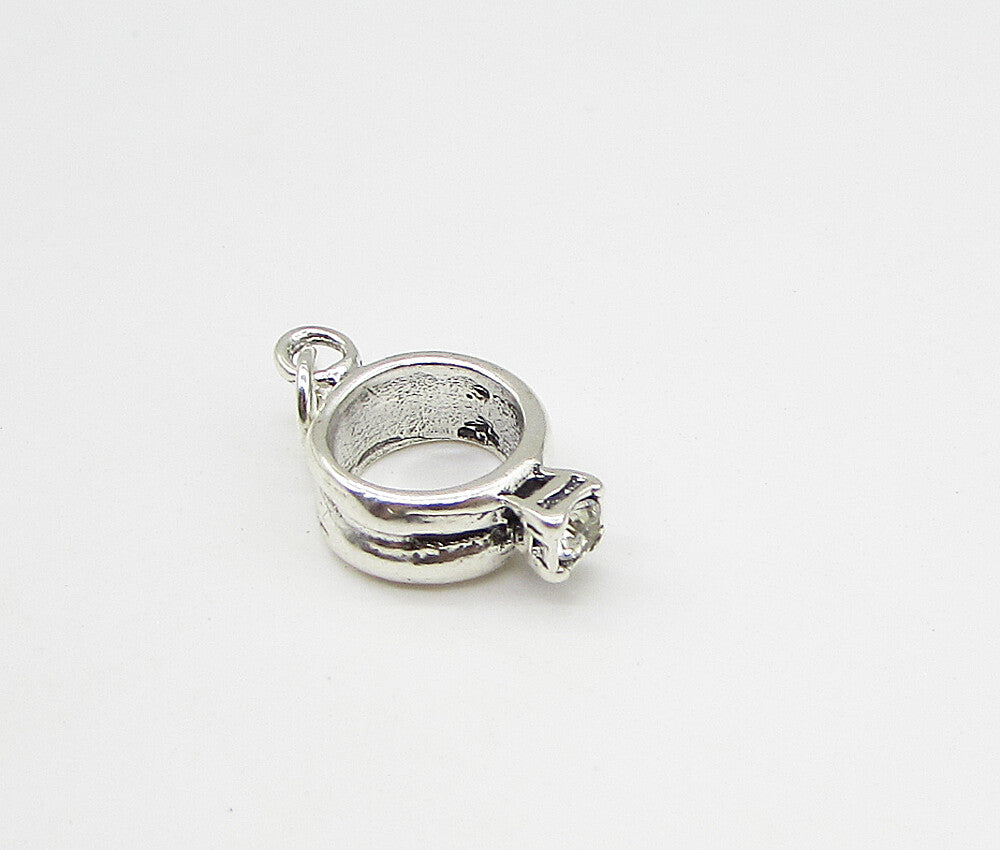 925 Sterling Silver  Vintage CZ Perfect Engagement Ring Charm Pendant  PT1796