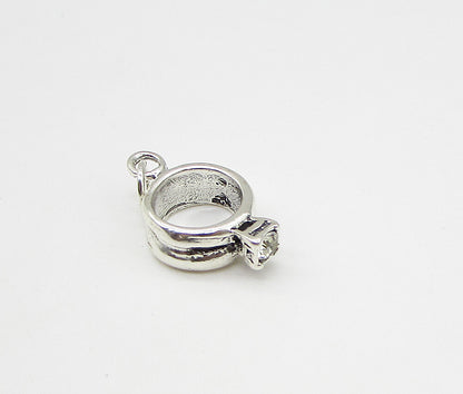 925 Sterling Silver  Vintage CZ Perfect Engagement Ring Charm Pendant  PT1796