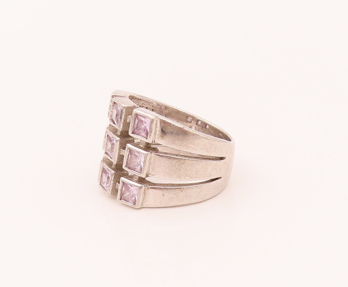 925 Sterling Silver  Vintage 9 Princess Cut CZ Chessboard Ring Sz 6  RG26579