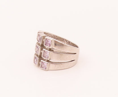 925 Sterling Silver  Vintage 9 Princess Cut CZ Chessboard Ring Sz 6  RG26579
