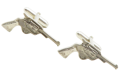 925 Sterling Silver  Vintage Shiny Pistol Gun Motif Cufflinks  TR1929