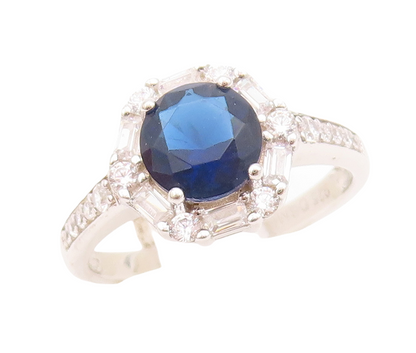 925 Sterling Silver Vintage Ring Round Sapphire Halo CZ Frame  Sz 7 RG30353