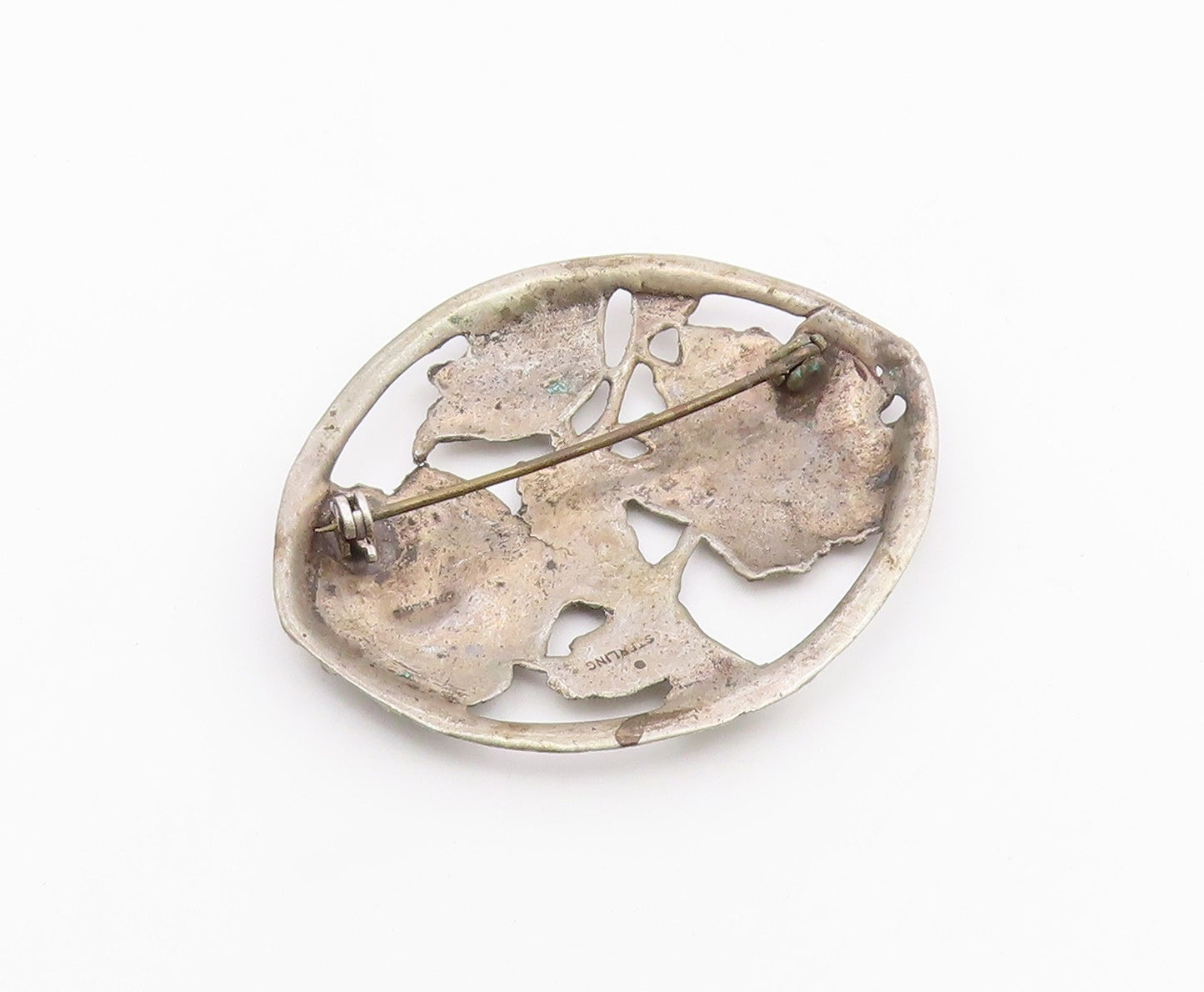 925 Sterling Silver  Vintage Antique Dark Tone Flowers Brooch Pin  BP3937