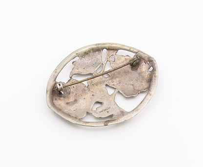 925 Sterling Silver  Vintage Antique Dark Tone Flowers Brooch Pin  BP3937