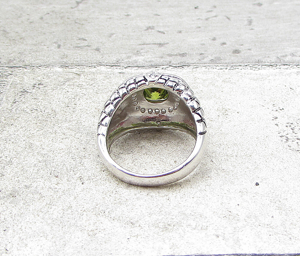 925 Sterling Silver  Peridot & Cubic Zirconia Cocktail Ring Sz 6.5  RG1651