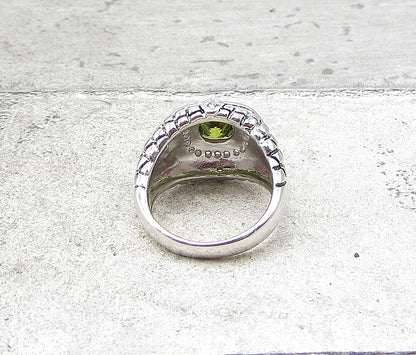 925 Sterling Silver  Peridot & Cubic Zirconia Cocktail Ring Sz 6.5  RG1651