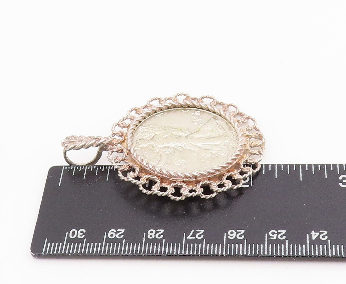 925 Sterling Silver Vintage Pendant American Eagle Lady Liberty Medal  PT25663