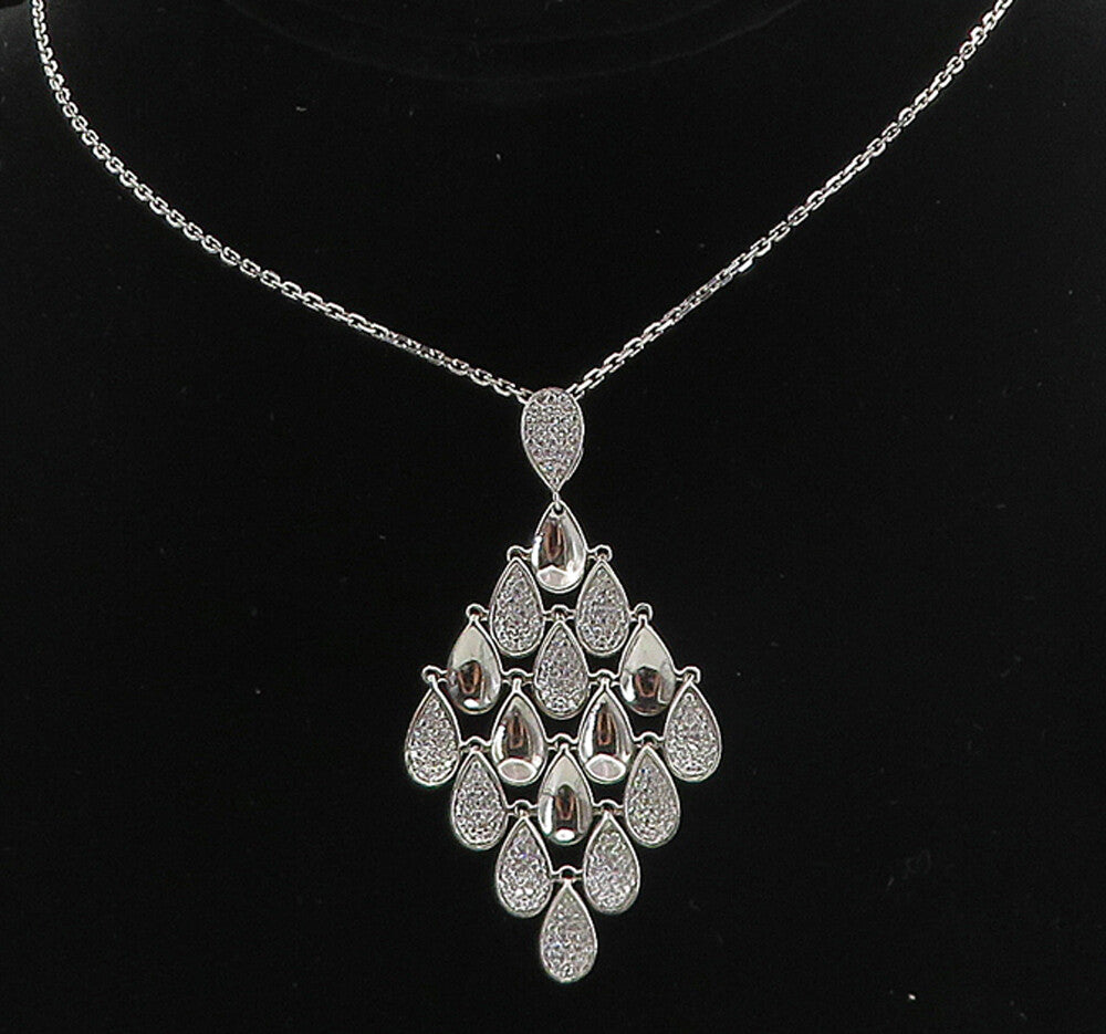 925 Sterling Silver  Sparkling Cubic Zirconia Tear Drop Chain Necklace  NE1366