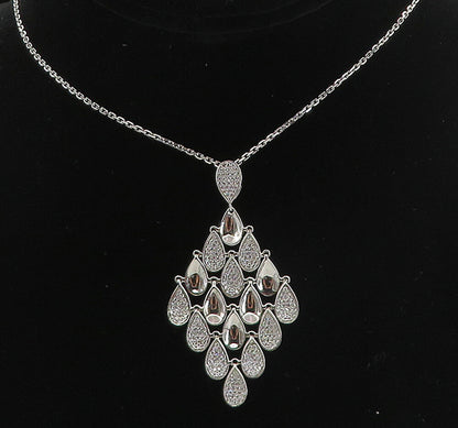 925 Sterling Silver  Sparkling Cubic Zirconia Tear Drop Chain Necklace  NE1366